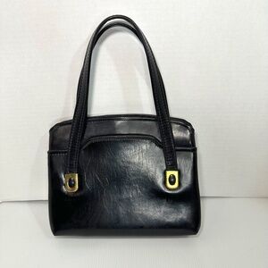 BLACK HANDBAG 1960s Vintage Purse Pocketbook Chic Style Retro MCM Style